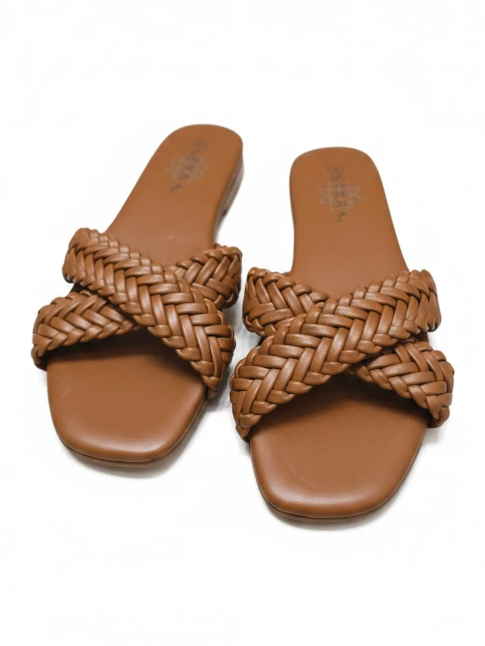SERRA Braided Slide Sandals Cognac Brown Woven Double Strap Size 8
